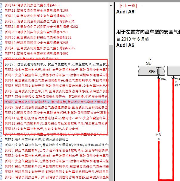 2020年奥迪A6 气囊电路图
