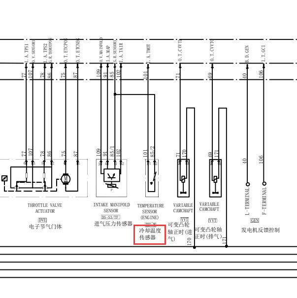 北汽威旺M20 DAM15DL发动机水温传感器电路图