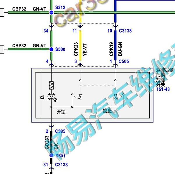 2013年福特探险者中控门锁电路图