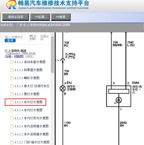 2009年别克君越刹车灯电路图