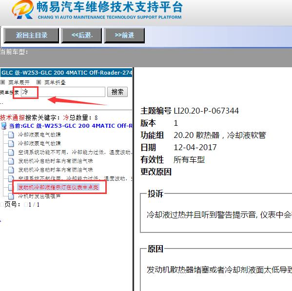 2015年奔驰GLC200仪表相关技术通报资料