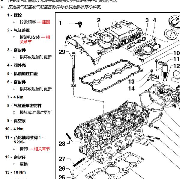 2009年大众帕萨特发动机缸盖螺丝扭矩