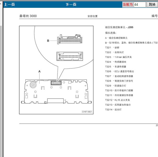 2006-2008年桑塔纳3000仪表针脚