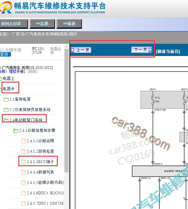 2021年广汽传祺M8电尾门电路图