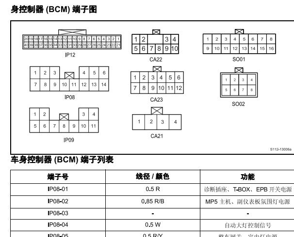 2016-2017年长丰猎豹CS10车身电脑针脚资料