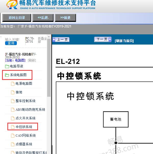 2019-2021年福田汽车-拓陆者EV中控锁电路图