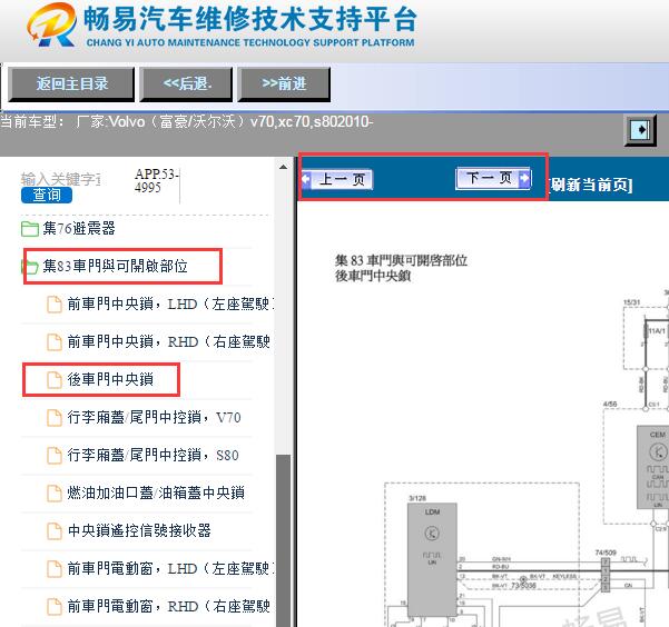 2010年沃尔沃S80车门锁电路图