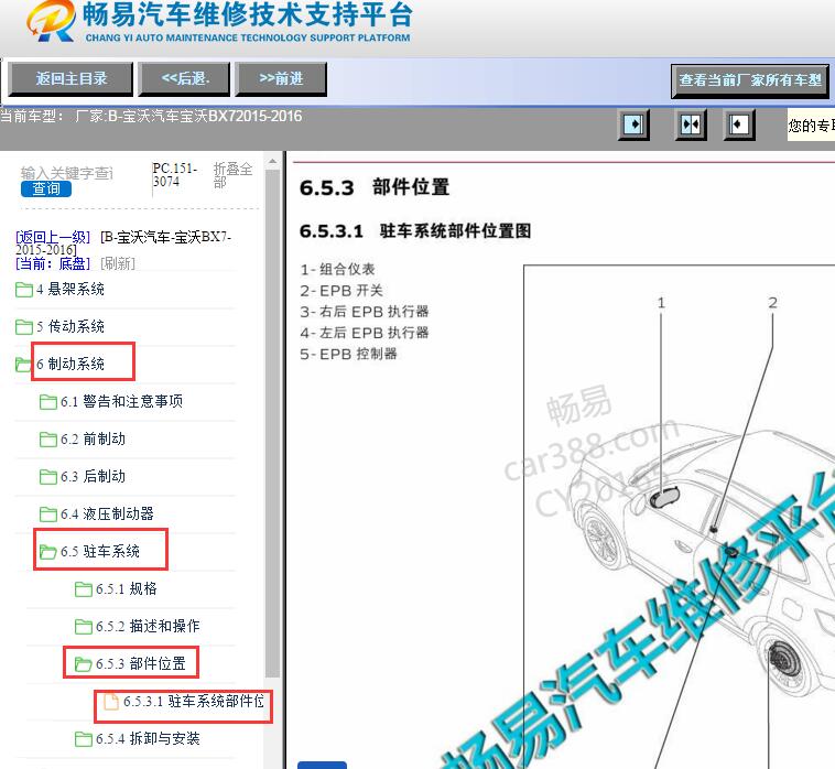 2015-2016年宝沃BX7电子手刹模块位置