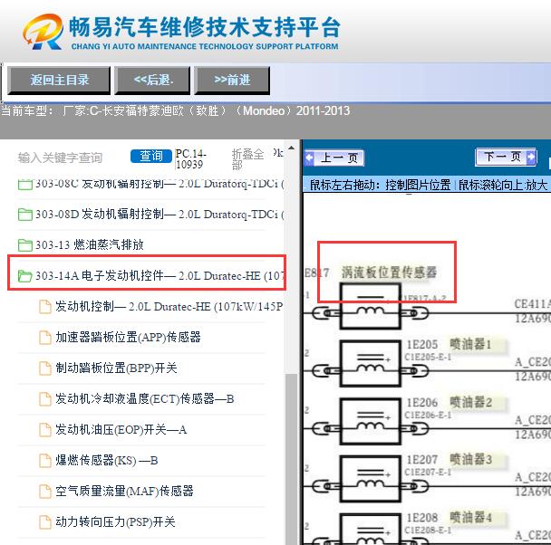 2011-2013年蒙迪欧致胜  涡流板位置传感器一A电路图