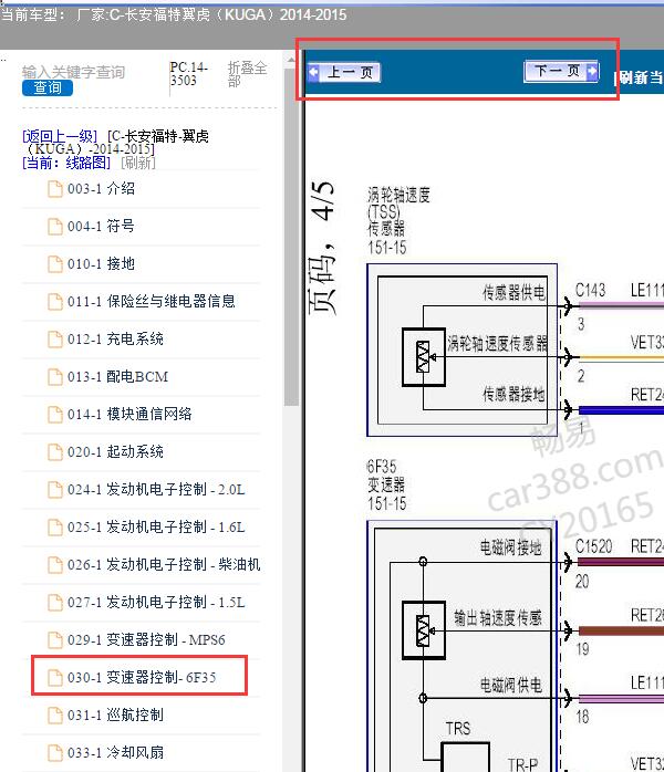 14年福特翼虎变速箱系统电路图