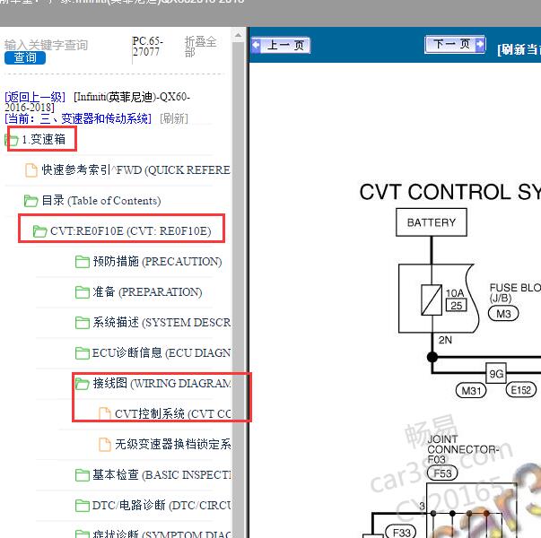 2016-2018年英菲尼迪QX60变速箱电路图