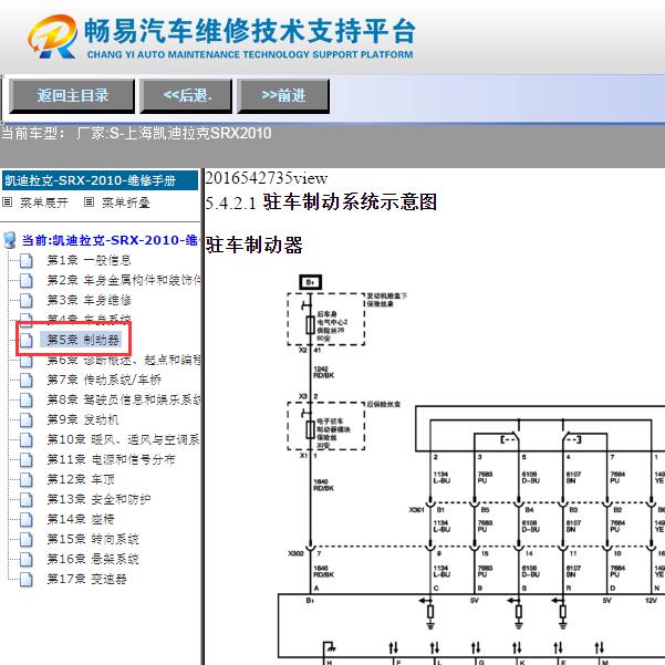 2010年凯迪拉克SRX  驻车制动电路图