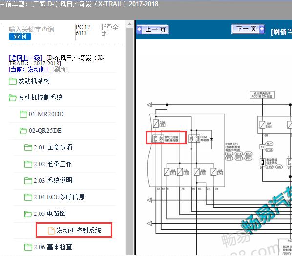 2017-2018年日产奇骏发动机节气门电路图