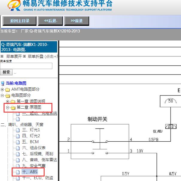 2010-2013年奇瑞汽车-瑞麒X1刹车开关电路图