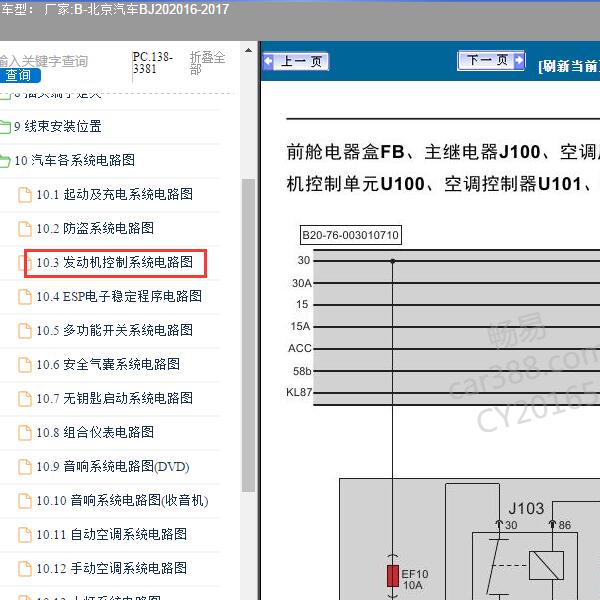 2016-2017年北京BJ20 4A91T发动机电路图