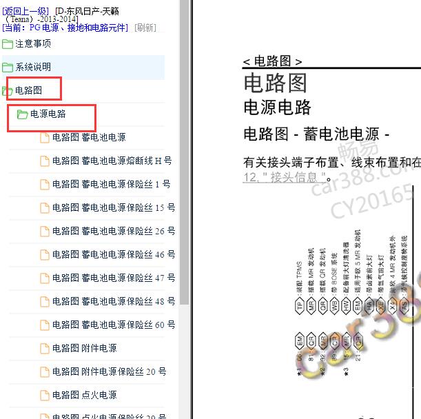 2013年日产天籁电源保险电路图
