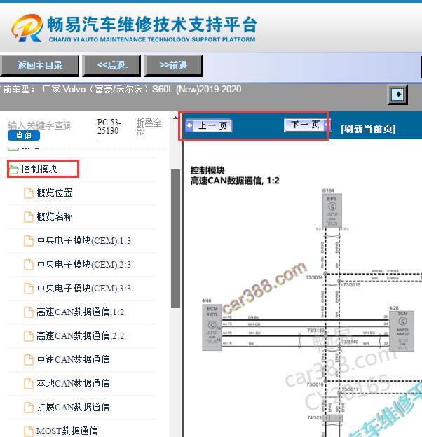 2019-2020年沃尔沃S60L 网络通讯电路图