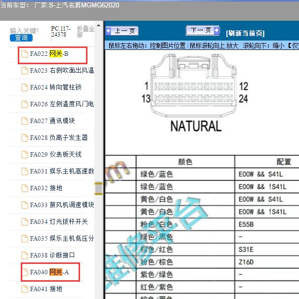 2020年上汽名爵MG-MG6网关针脚定义