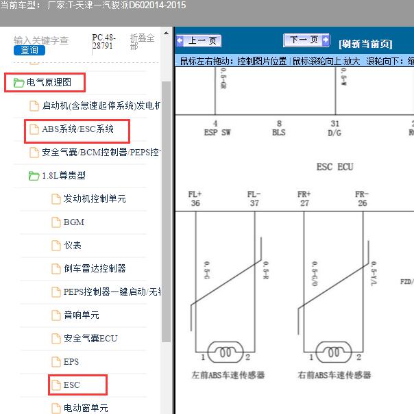 2014-2015年天津一汽-骏派D60ABS电路图及针脚