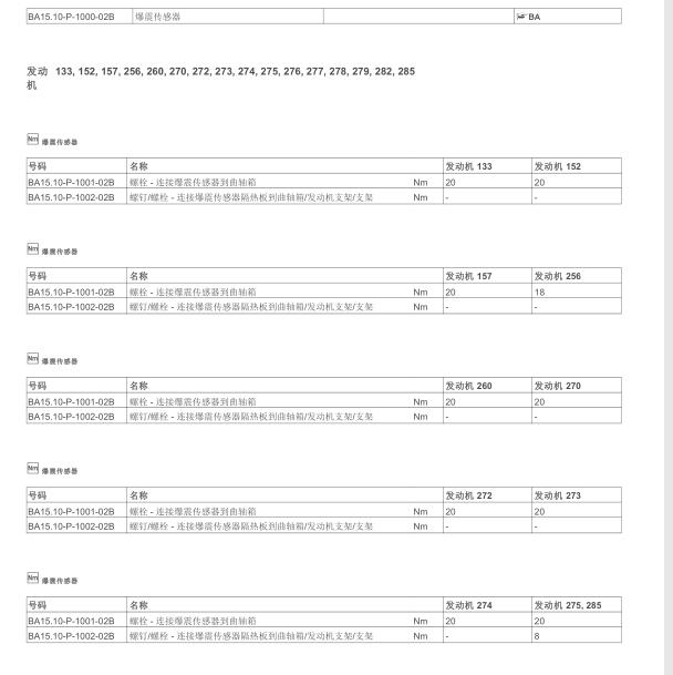 奔驰S500 278发动机 爆震传感器扭矩