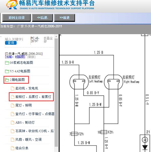 2006-2011年天津一汽-威志前照灯电路图