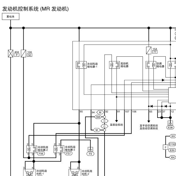 2018年启辰T70的发动机散热风扇电路图 和继电器位置图