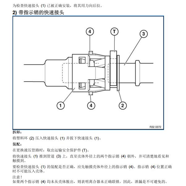 2007年宝马325i  顶棚液压管路接口与维修手册