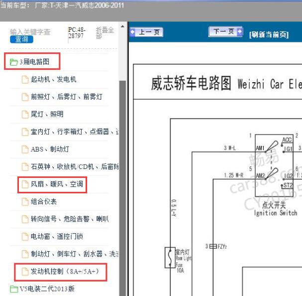 2006-2011年天津一汽-威志发动机及空调电路图