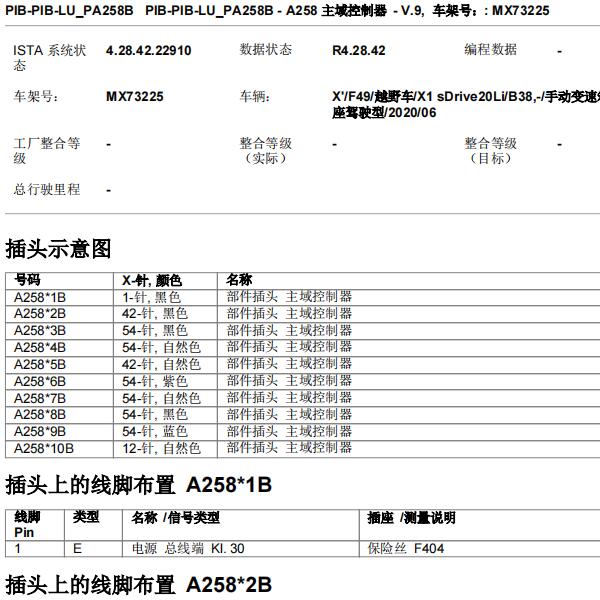 2020年宝马X1  电源相关针脚定义资料