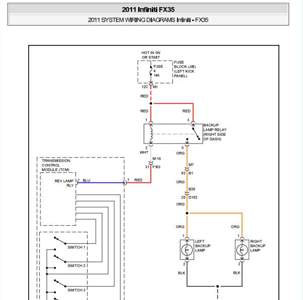 2011年英菲尼迪FX35倒车灯电路图