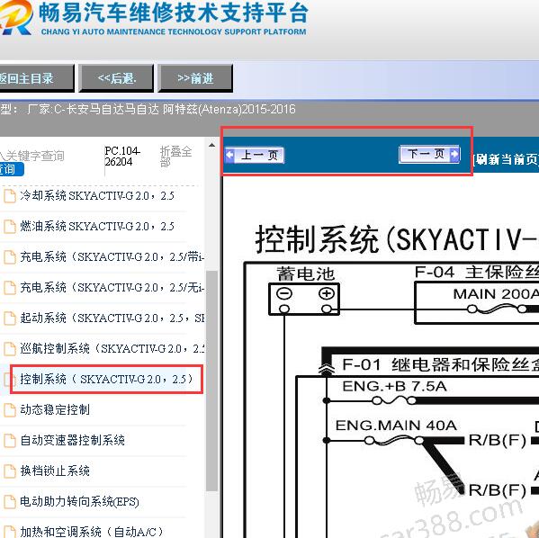 2015-2016年马自达阿特兹发动机电路图