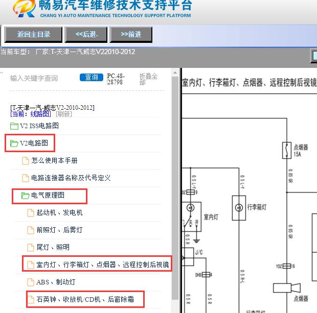 2010-2012年天津一汽-威志V2后视镜点烟器及收音机电路图