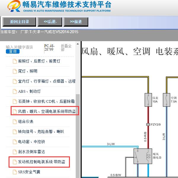2014-2015年天津一汽-威志V5空调及发动机电路图