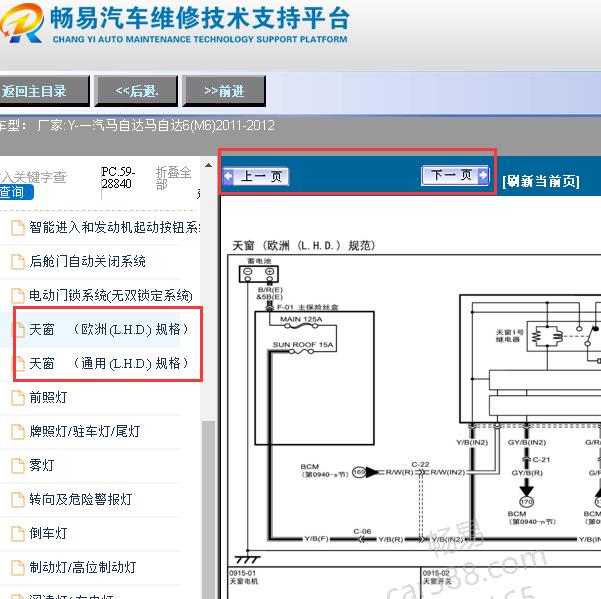 2011-2012年马自达6天窗电路图