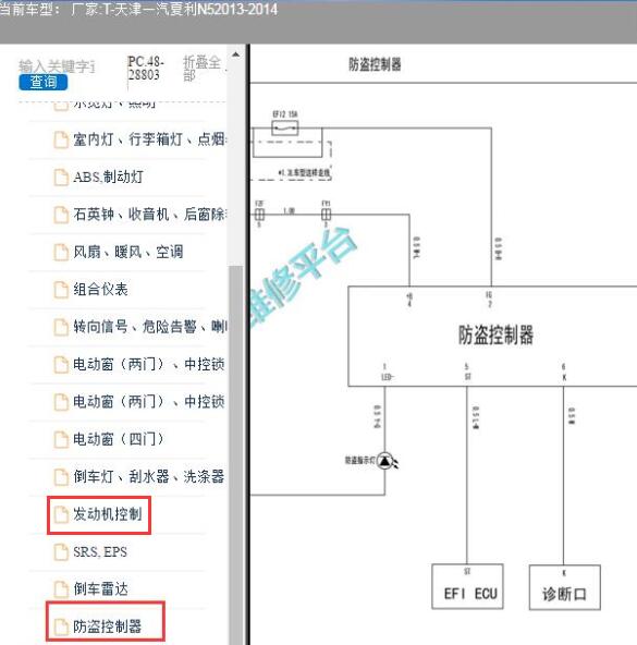 2013-2014年天津一汽-夏利N5防盗及发动机电路图
