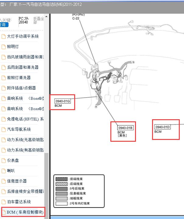 2011-2012年马自达6(M6)车身模块位置