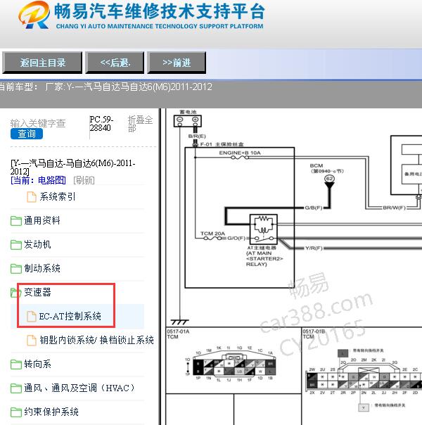 2011-2012年马自达6（M6）变速箱针脚图