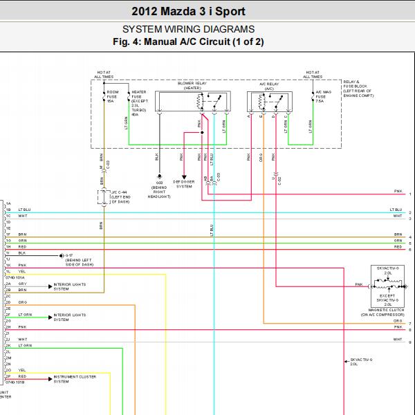 2012年马自达3  手动空调电路图