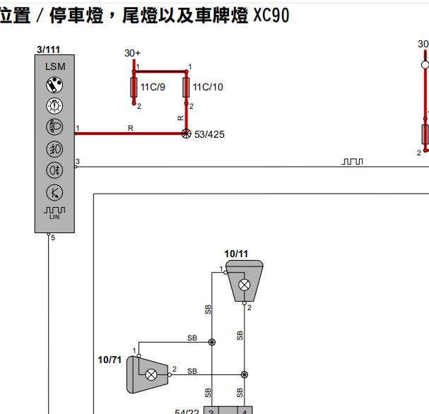 2005年沃尔沃XC90刹车灯电路图