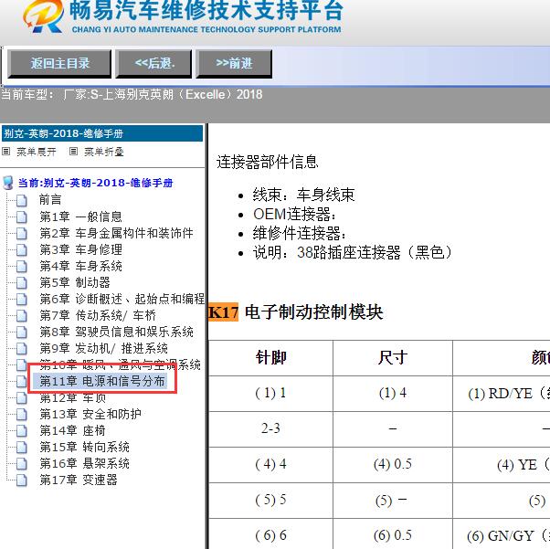2018年上海别克-英朗（Excelle）ABS 针脚定义