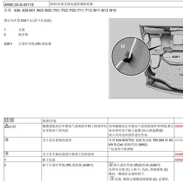 奔驰威霆无线电遥控接收器拆装