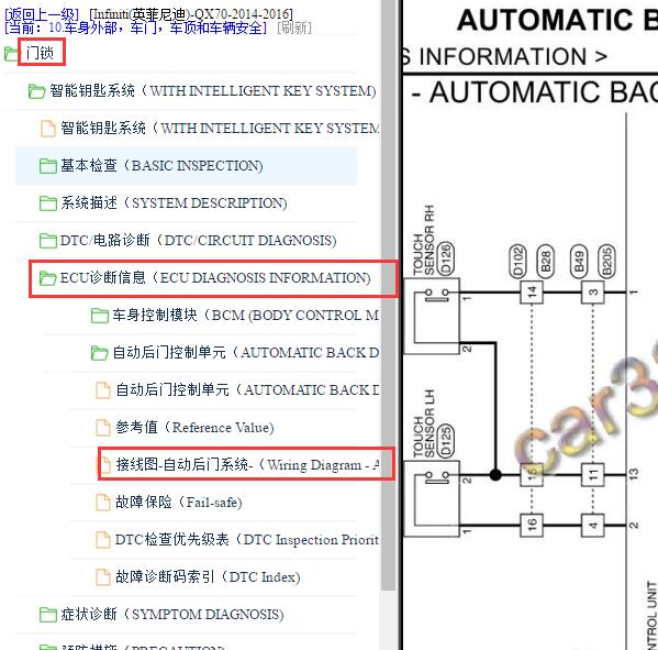 2014-2016年英菲尼迪QX70尾门电路图