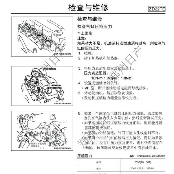 郑州日产锐骐  ZD22TE发动机维修手册