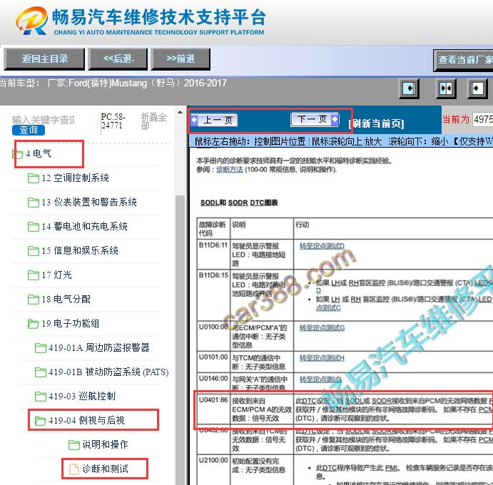 2016-2017年福特野马U0401故障码资料