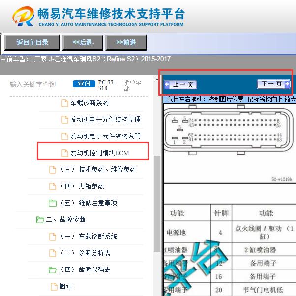 2016年江淮瑞风S2  发动机针脚定义资料