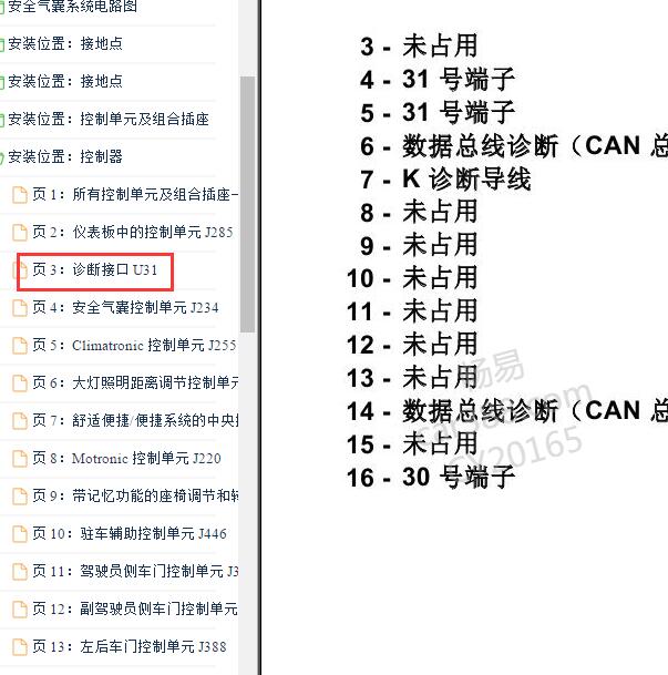2006-2008年大众帕萨特 OBD针脚
