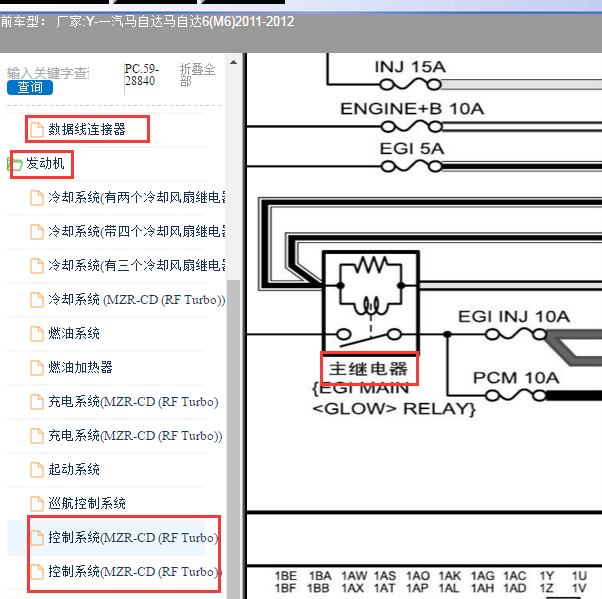 2011-2012年一汽马自达6(M6)主继电器和通讯电路图