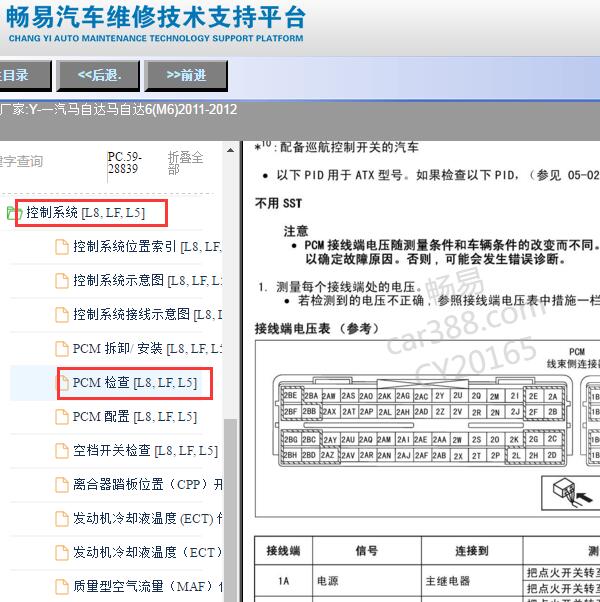 2011-2012年一汽马自达6(M6)发动机针脚图