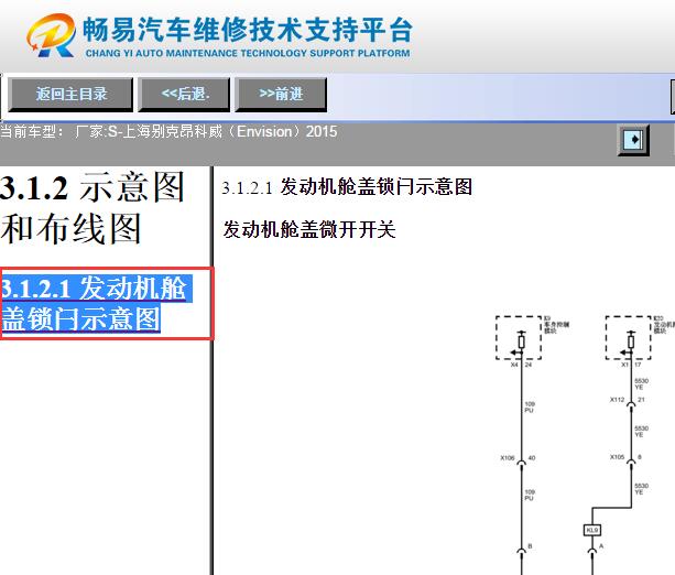 2015年别克昂科威发动机舱盖锁扣电路