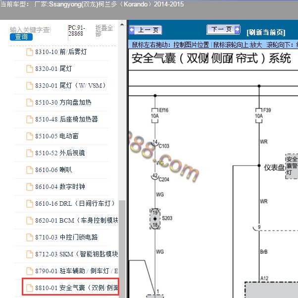 2014-2015年Ssangyong(双龙)-柯兰多（Korando）安全气囊电路图